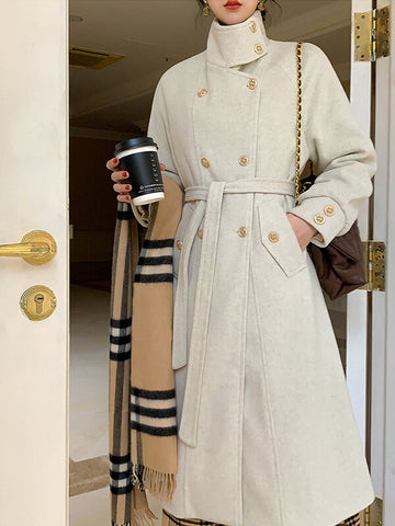 Airchics manteau en laine doublé polaire double boutonnage avec poches femme vintage hiver